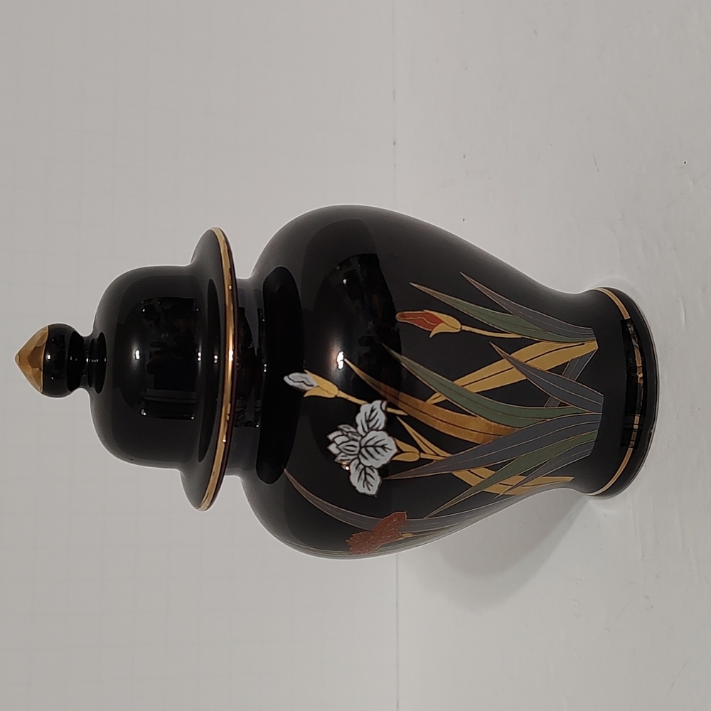 Vintage Japanese Blue Iris  Otagiri Ginger Jar with Lid & Gold Trim